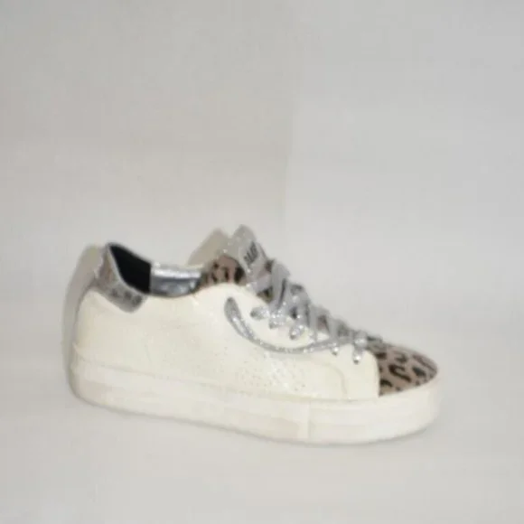 New! P448 John Leopard Tongue Low Top White Street Sneaker 38 EU 8 US DD347 - Picture 2 of 7
